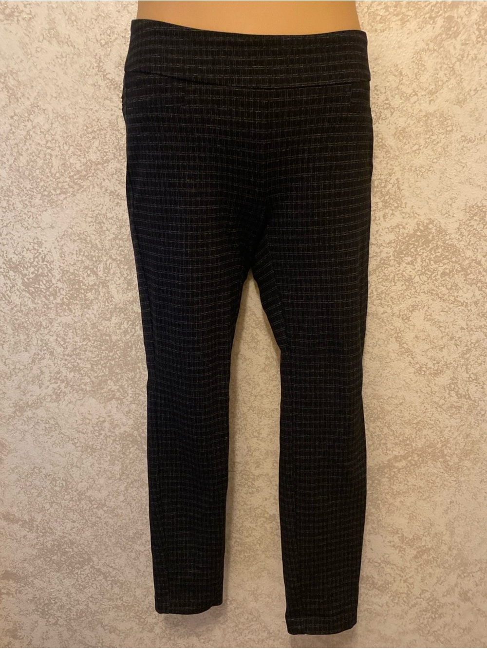 Dalia Black Grid Straight-Leg Women's Pants